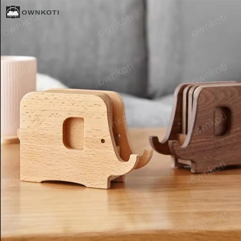 Elephant Wooden Phone Holder Coaster