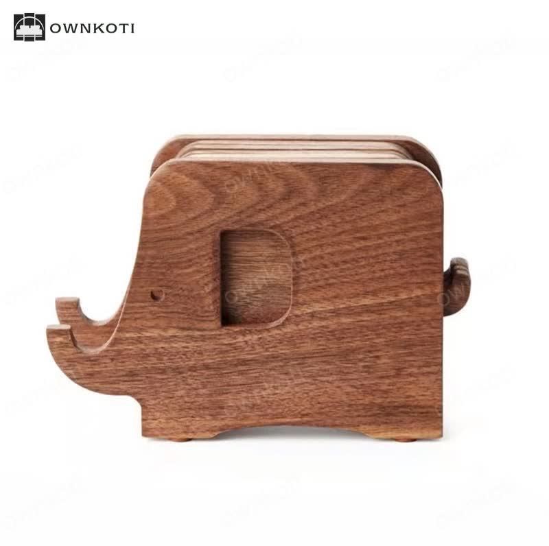 Elephant Wooden Phone Holder Coaster