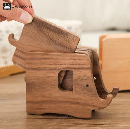 Elephant Wooden Phone Holder Coaster