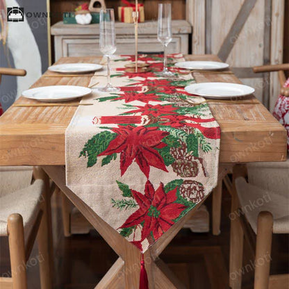 Jacquard Christmas Floral Table Runner