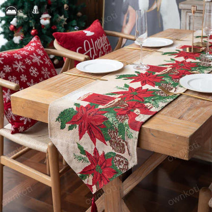 Jacquard Christmas Floral Table Runner