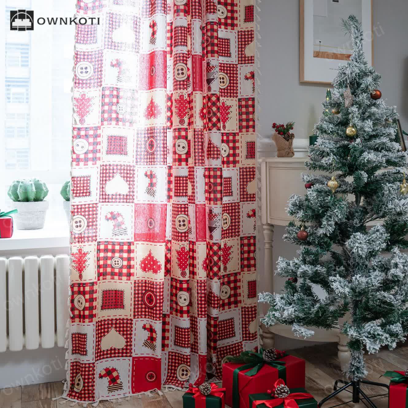 Christmas Festive Cotton Semi-shading Curtain