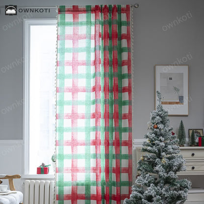 Cotton Christmas Plaid Semi-shading Curtain