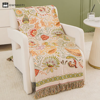 Tassel Retro Paisley Cotton Gauze Blanket