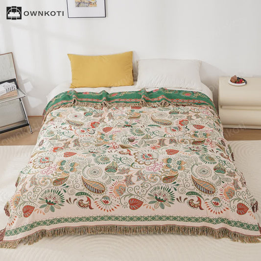 Tassel Retro Paisley Cotton Gauze Quilt