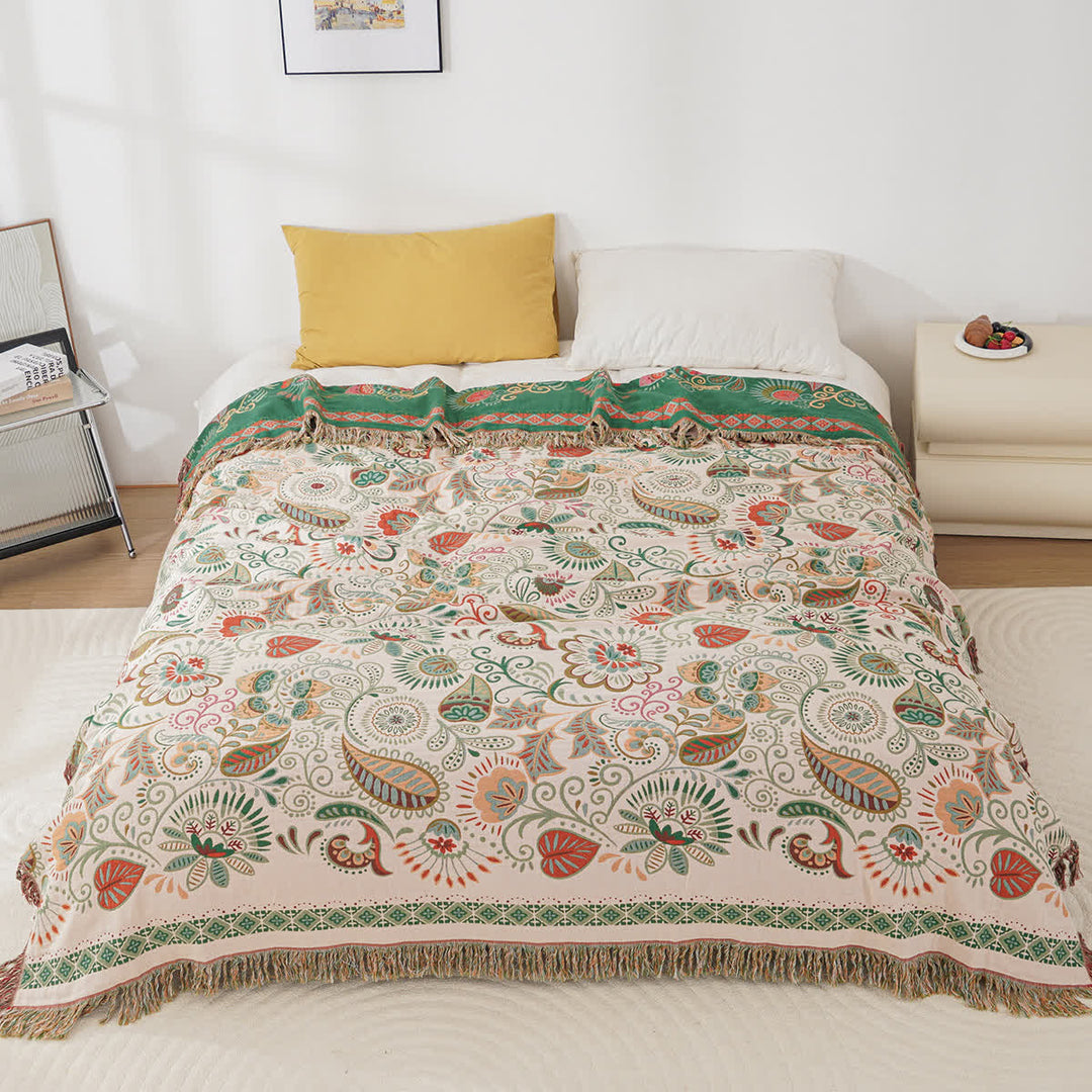 Tassel Retro Paisley Cotton Gauze Quilt