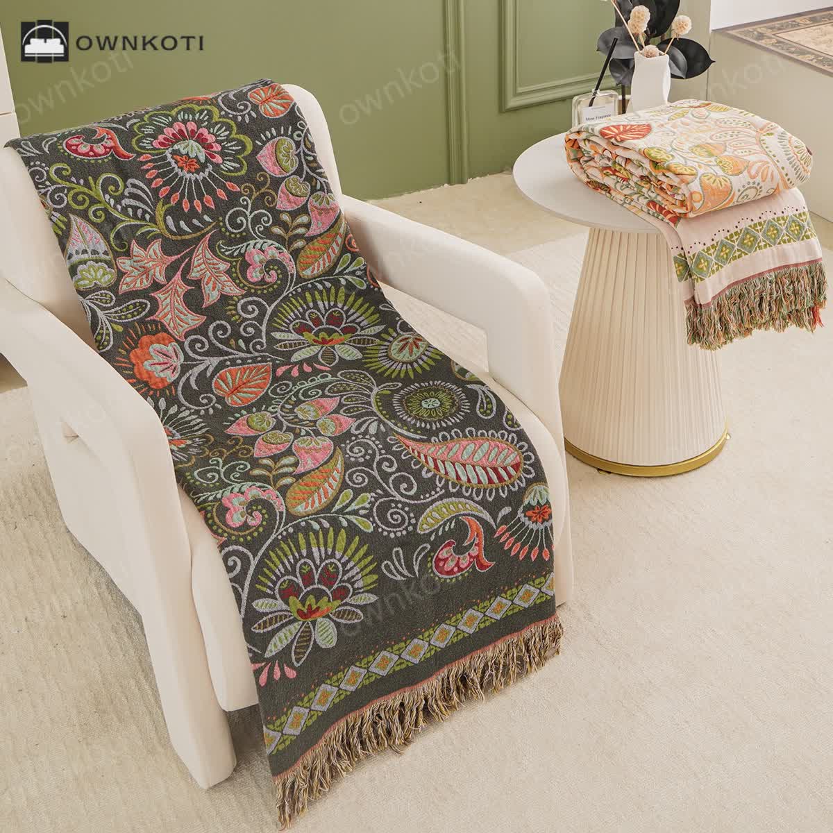 Tassel Retro Paisley Cotton Gauze Blanket