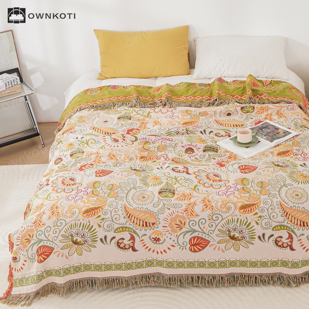 Tassel Retro Paisley Cotton Gauze Blanket