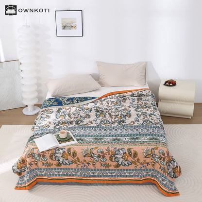 Retro Floral Cotton Gauze Comfy Blanket