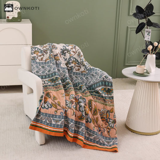 Retro Floral Cotton Gauze Comfy Blanket