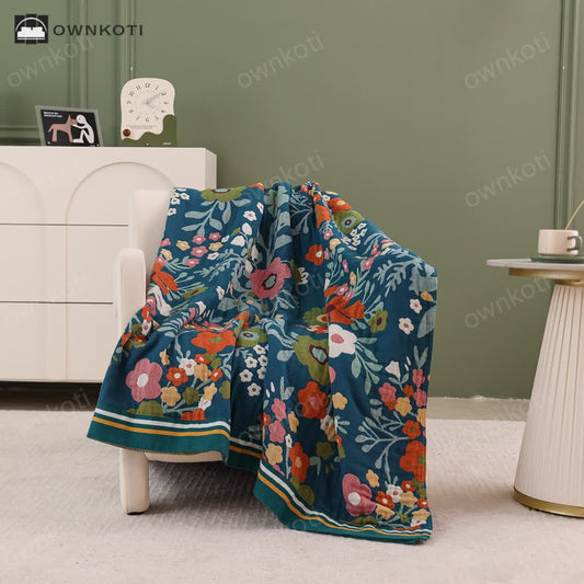 Cotton Gauze Bright Flowers Soft Blanket