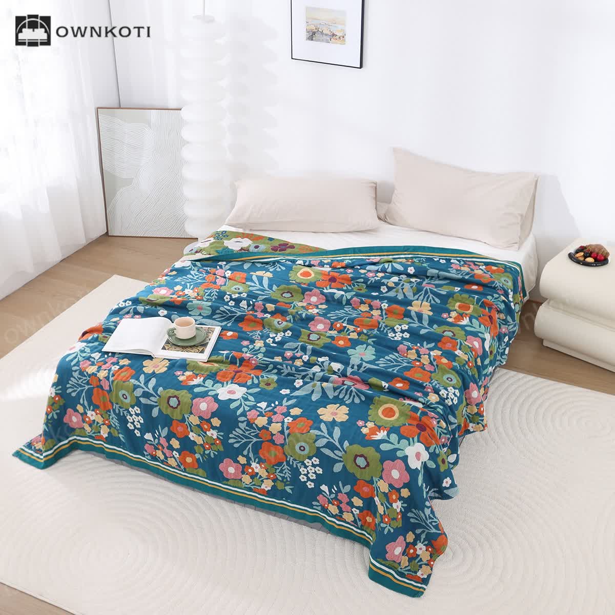 Cotton Gauze Bright Flowers Soft Blanket