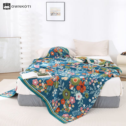 Cotton Gauze Bright Flowers Soft Blanket