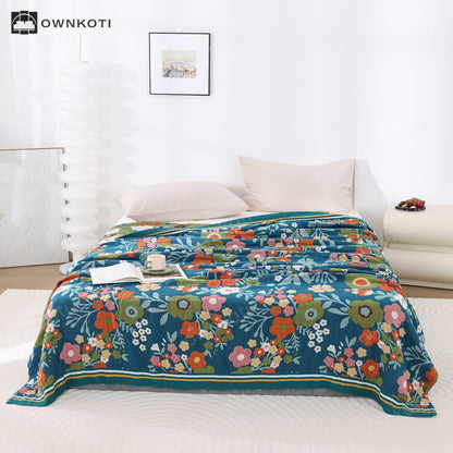 Cotton Gauze Bright Flowers Soft Blanket