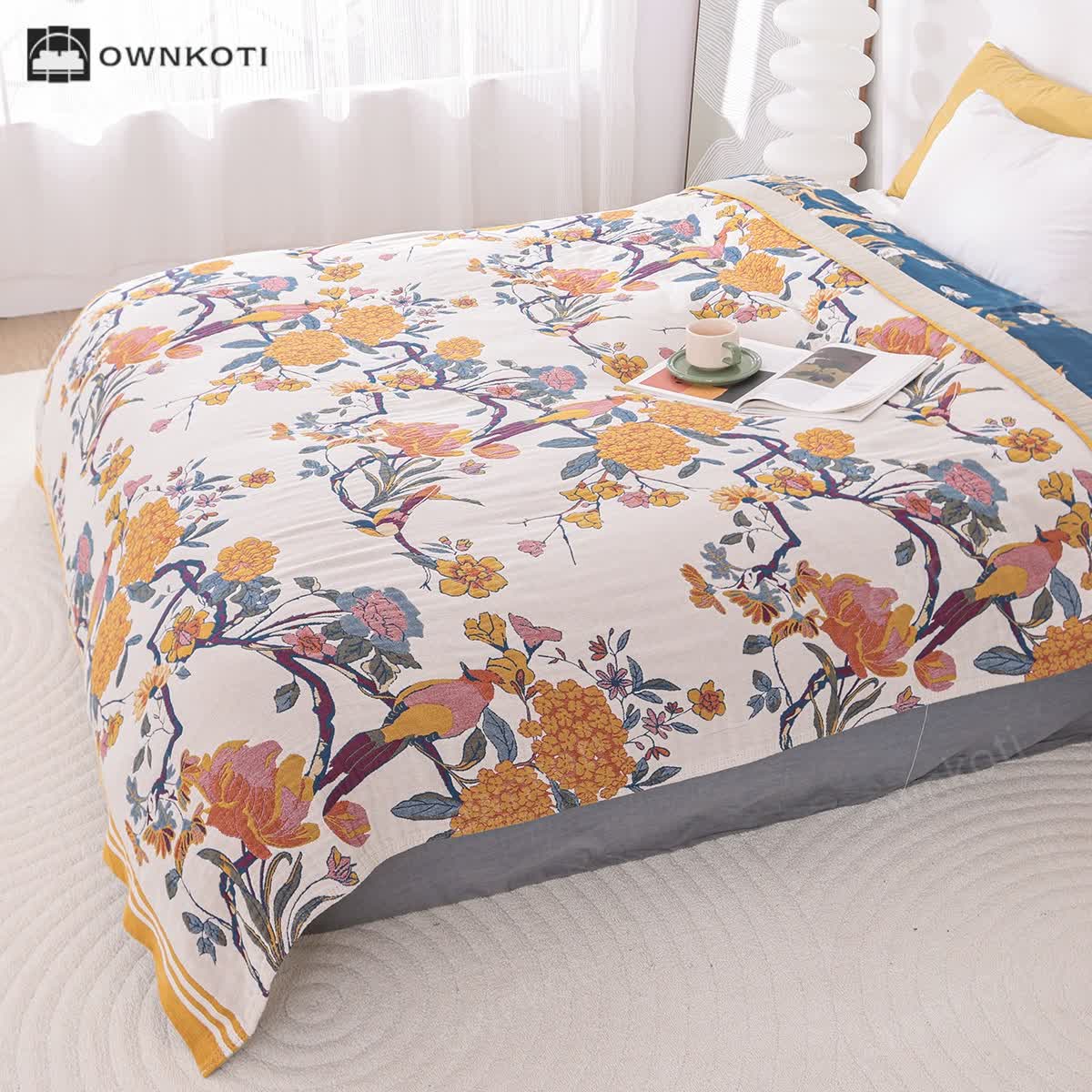 Blossoming Flower Cotton Gauze Lightweight Blanket