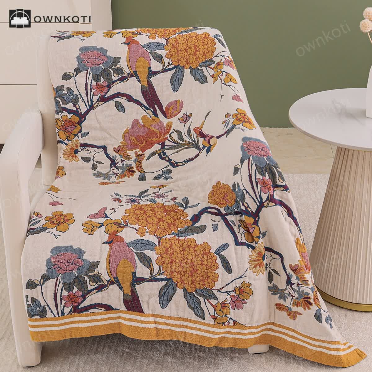 Blossoming Flower Cotton Gauze Lightweight Blanket