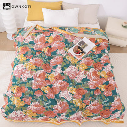 Elegant Bright Rose Cotton Gauze Blanket