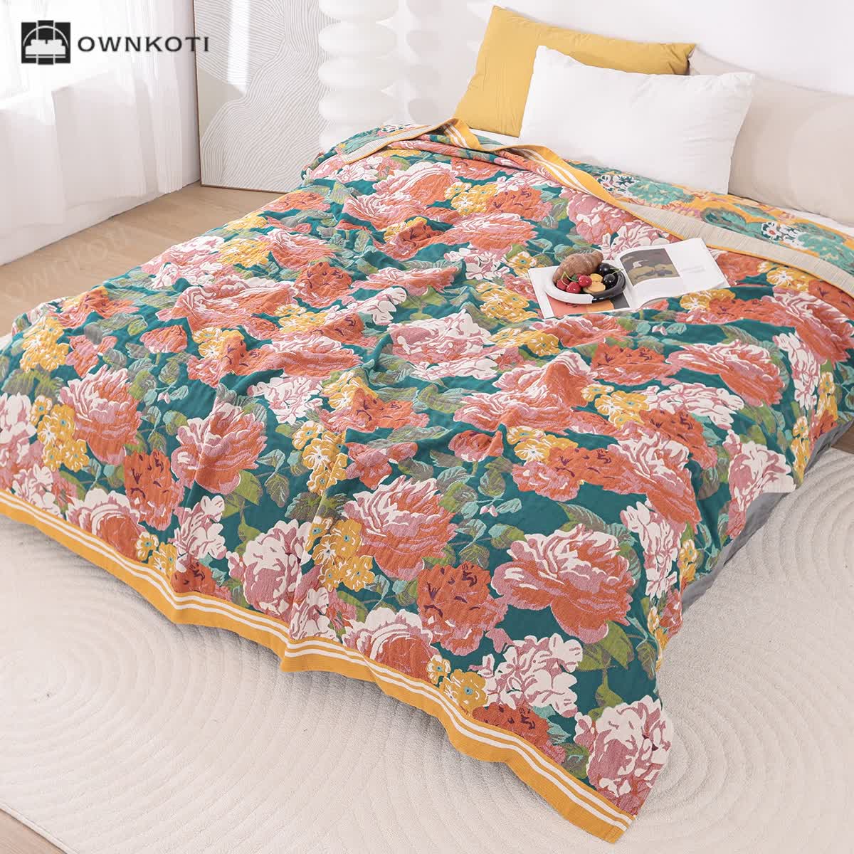 Elegant Bright Rose Cotton Gauze Blanket