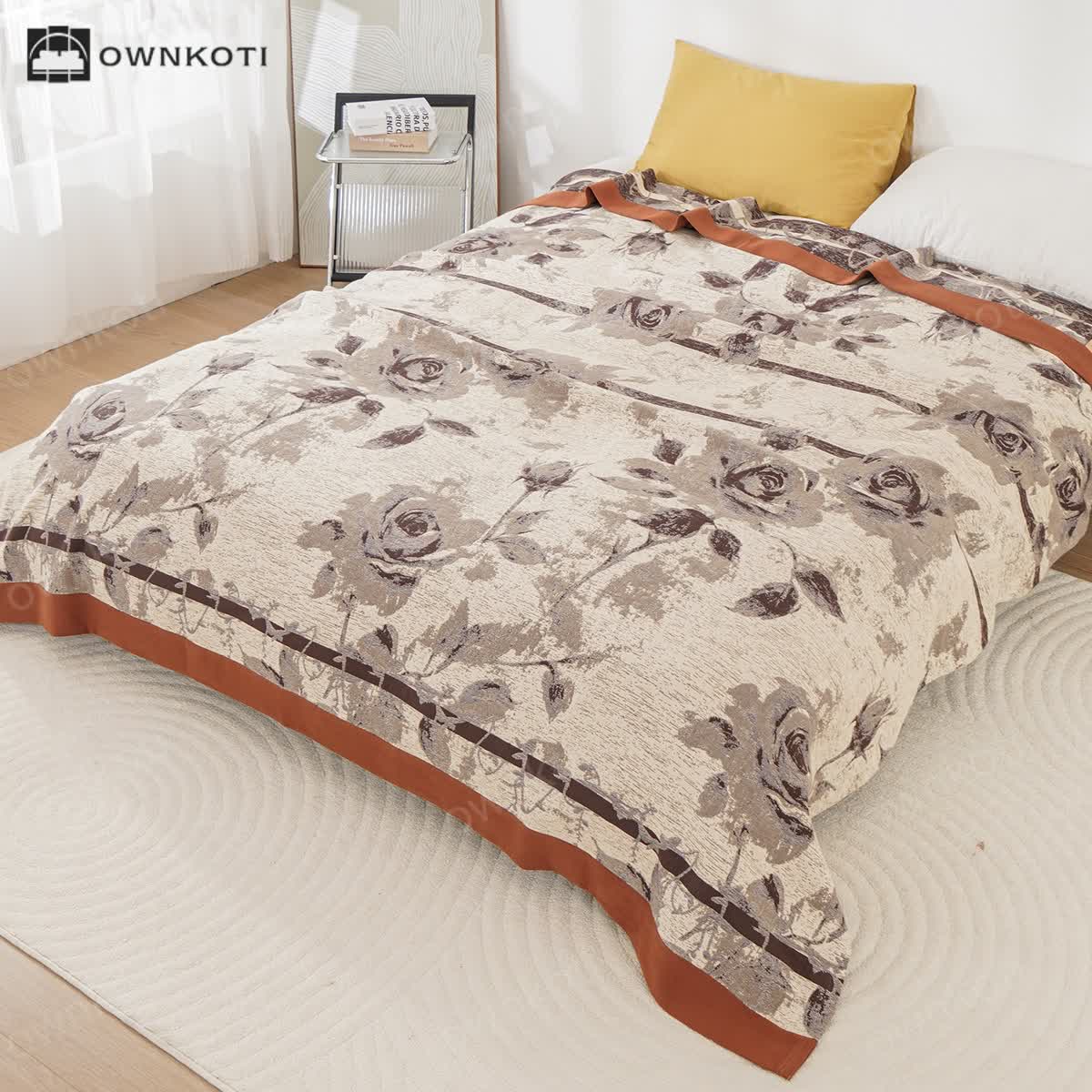 Cotton Gauze Rose Print Comfy Blanket