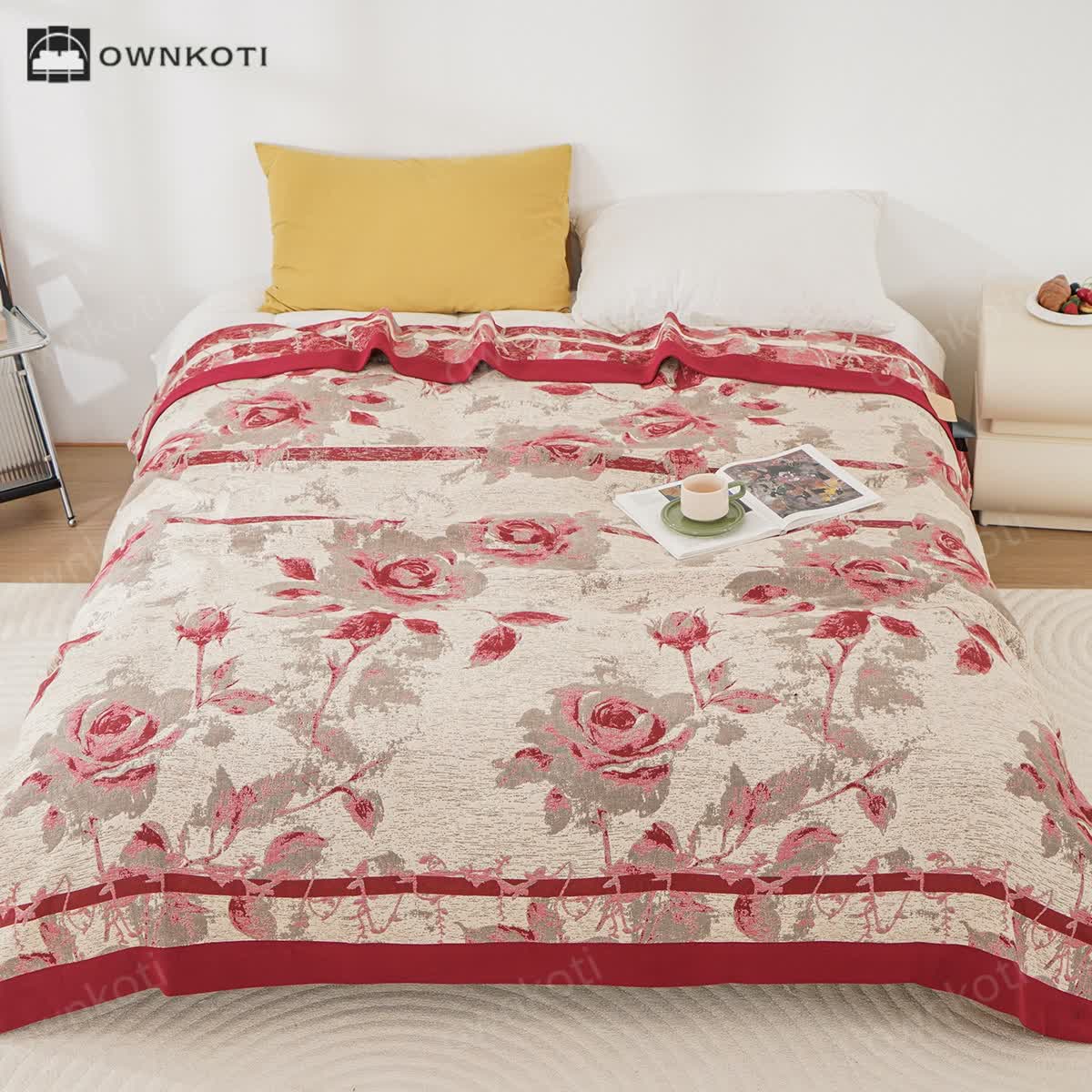 Cotton Gauze Rose Print Comfy Blanket