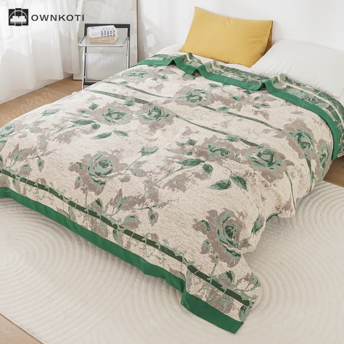 Cotton Gauze Rose Print Comfy Blanket