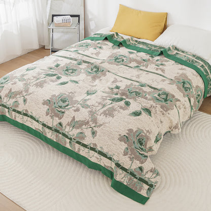 Cotton Gauze Rose Print Comfy Quilt - Green - King - image 3