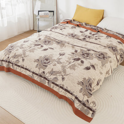 Cotton Gauze Rose Print Comfy Quilt - Caramel - King - image 6