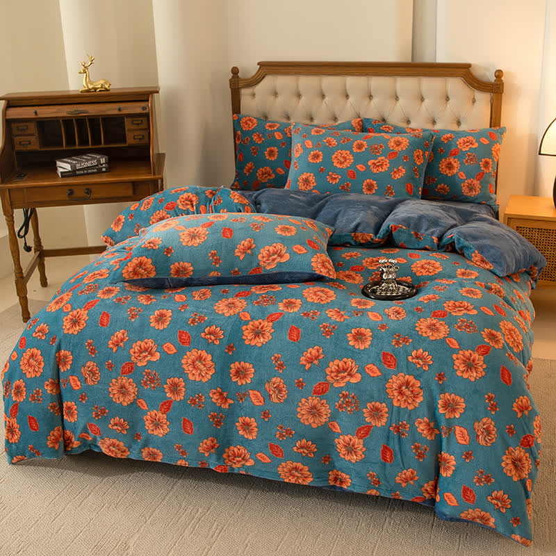 Elegant Floral Comfy Velvet Bedding Set(4PCS)