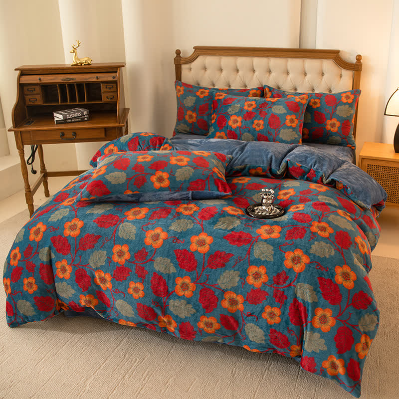 Warm Velvet Bright Flower Bedding Set(4PCS)