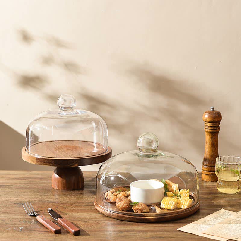 Wooden Transparent Stand Tray Dessert Plate