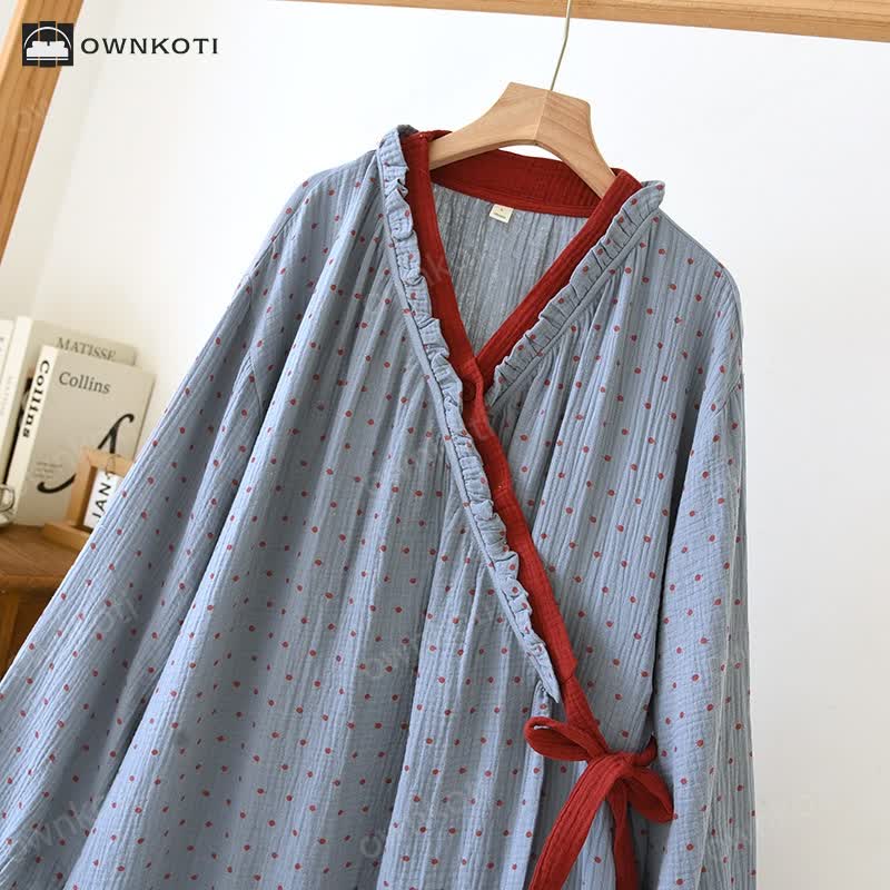 V-neck Cotton Polka Dots Nightdress