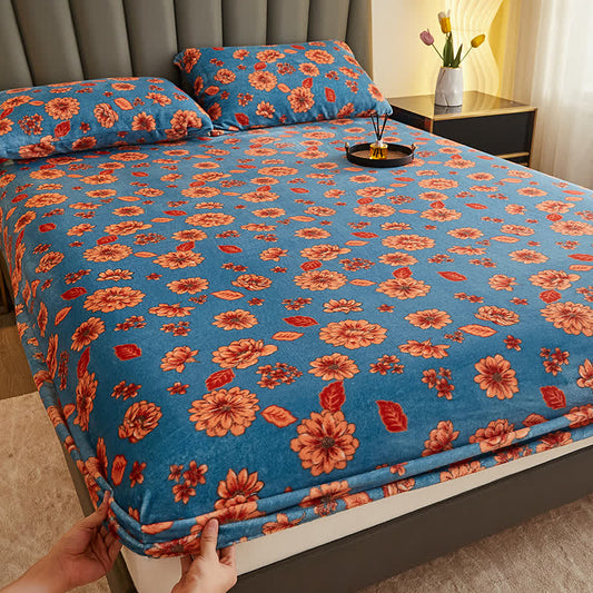 Floral Winter Warm Flannel Fitted Sheet