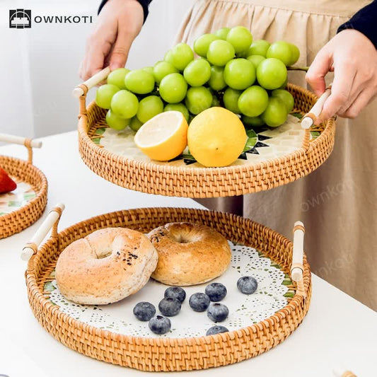 Rattan Woven Tray Snack Storage Basket