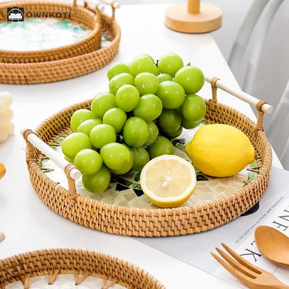 Rattan Woven Tray Snack Storage Basket