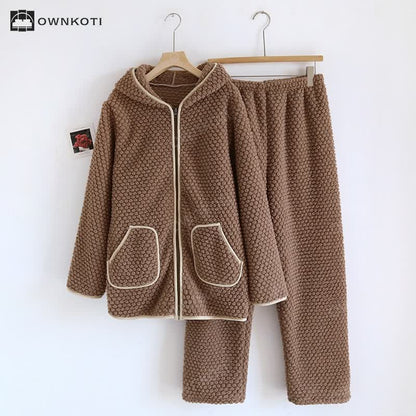 Warm Fleece Hooded Pajama Set