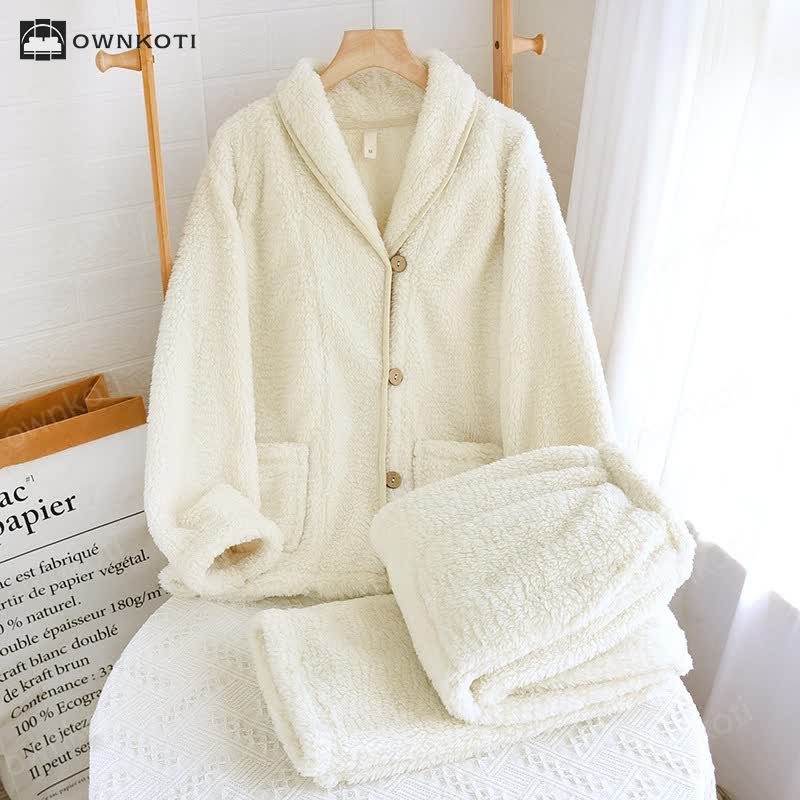 Simple Solid Color Fleece Couple Pajama Set