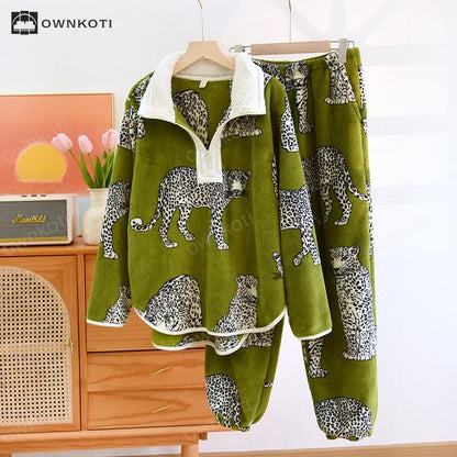 Animal Flannel Pullover Pajama Set