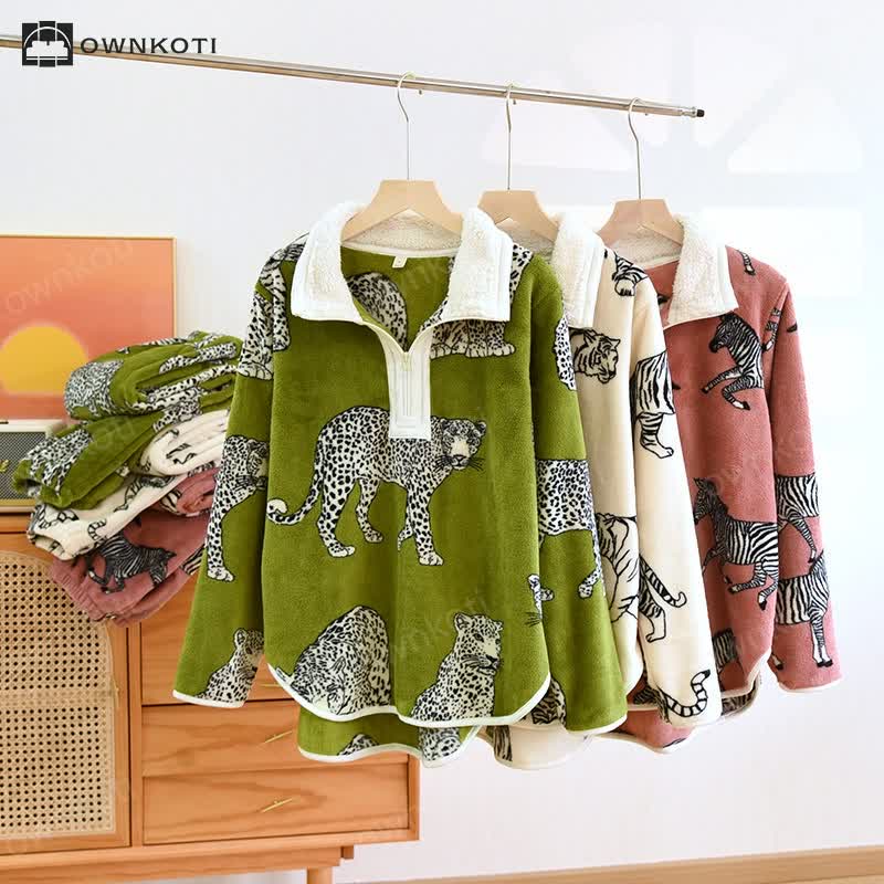 Animal Flannel Pullover Pajama Set