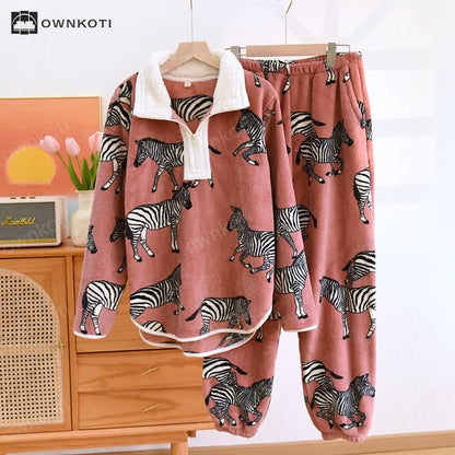 Animal Flannel Pullover Pajama Set