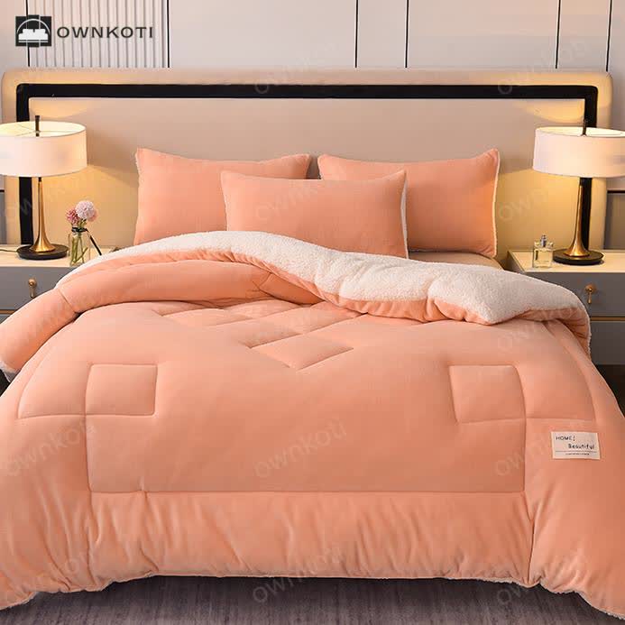 Solid Color Soft Sherpa Blanket with Comforter