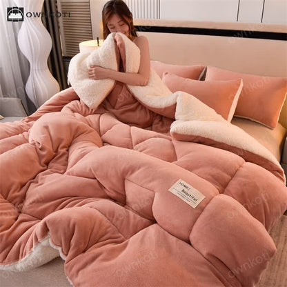 Solid Color Soft Sherpa Blanket with Comforter