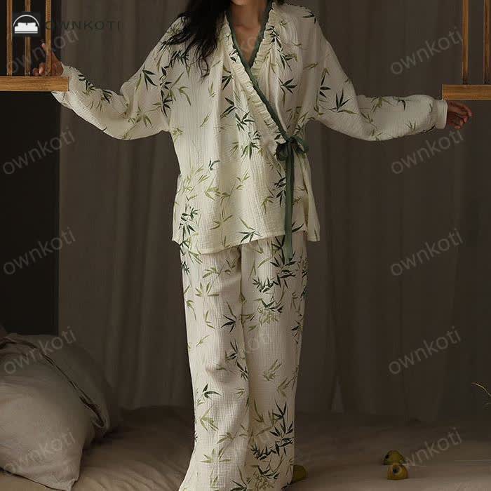 V-neck Bamboo Cotton Gauze Pajama Set