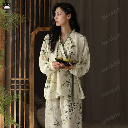 V-neck Bamboo Cotton Gauze Pajama Set