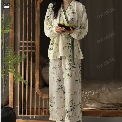 V-neck Bamboo Cotton Gauze Pajama Set