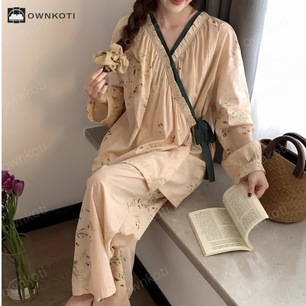 Long Sleeve Cross-front Soft Pajama Set