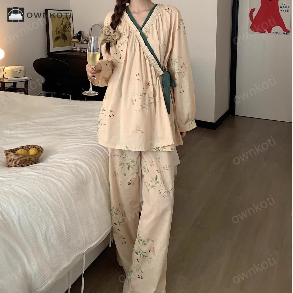 Long Sleeve Cross-front Soft Pajama Set