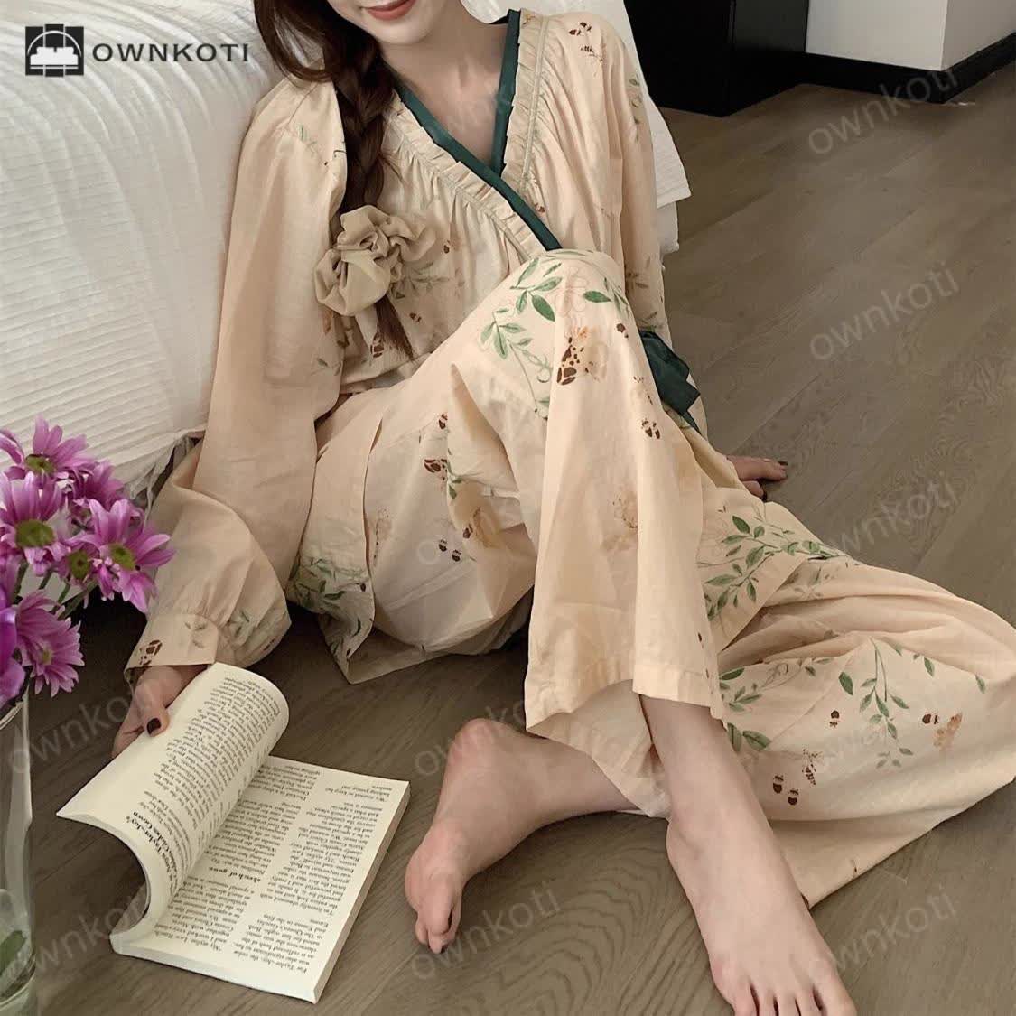 Long Sleeve Cross-front Soft Pajama Set