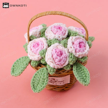 Woven Rose Flower Basket Ornament