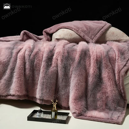 Faux Fur Gradient Warm Throw Blanket