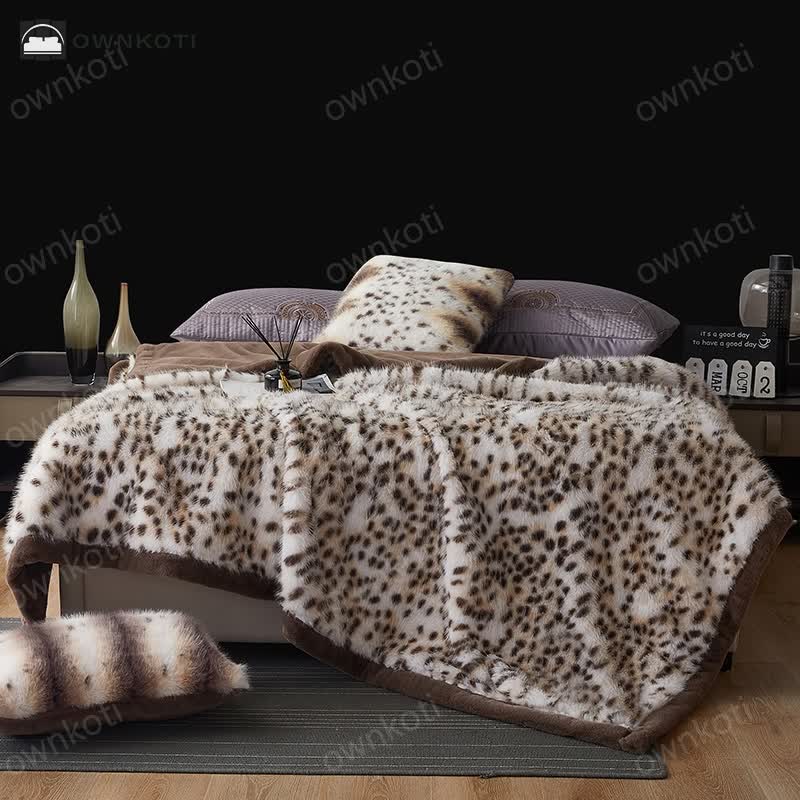 Snow Leopard Faux Fur Throw Blanket